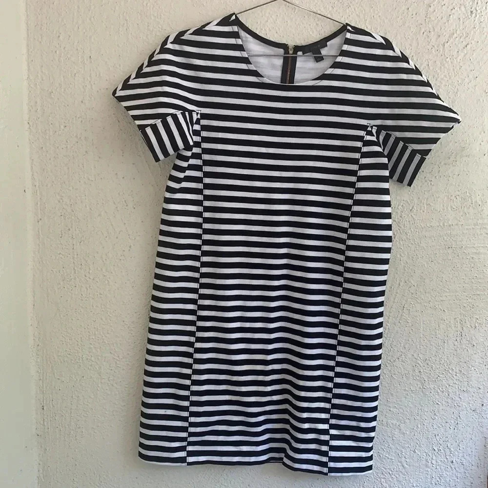 J.Crew Petite Striped T-shirt Dress  Black/White Stripes Size: Medium P - Picture 2 of 8
